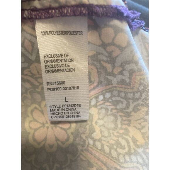 Democracy Boho Peasant Shirt Balloon Sleeves Orange Blue Geometric Floral Large - Picture 5 of 12